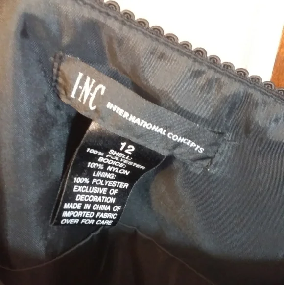 INC Black Blue Party Spaghetti Strap Pleated Lace Bodice Top Blouse Size 12 - Picture 4 of 10